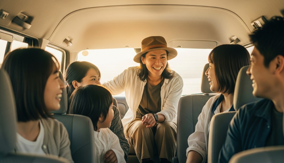 VIPツアーで、貸切バスの車内の様子